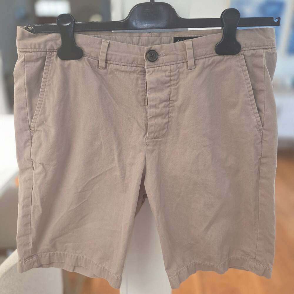AllSaints Mens Cobalt Shorts Size 31 - Khaki Cotton Chino Shorts 8 inch inseam